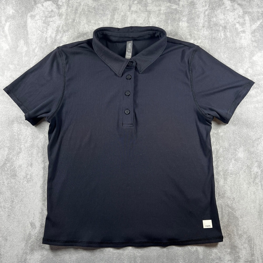 Vuori Pose Fitted Polo Womens XL Black Short Sleeve Performance Stretch Top